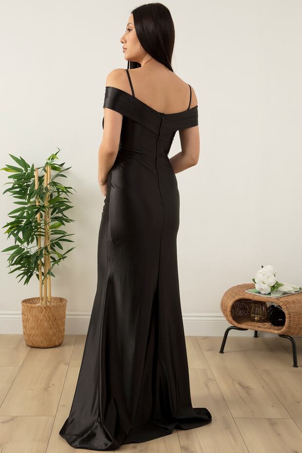 Askılı Pileli Saten Elbise 39423 - 7