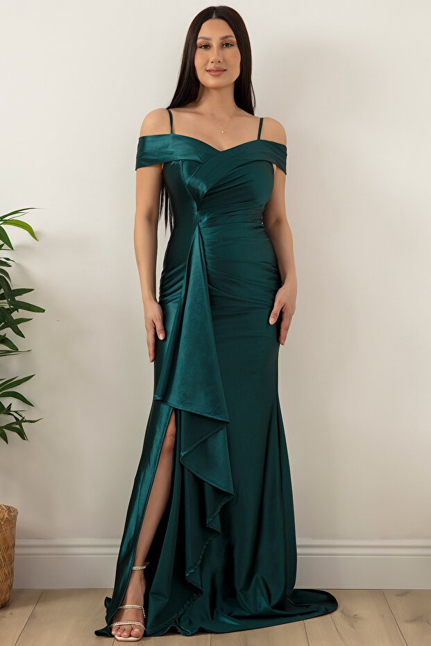 Askılı Pileli Saten Elbise 39423 - 6