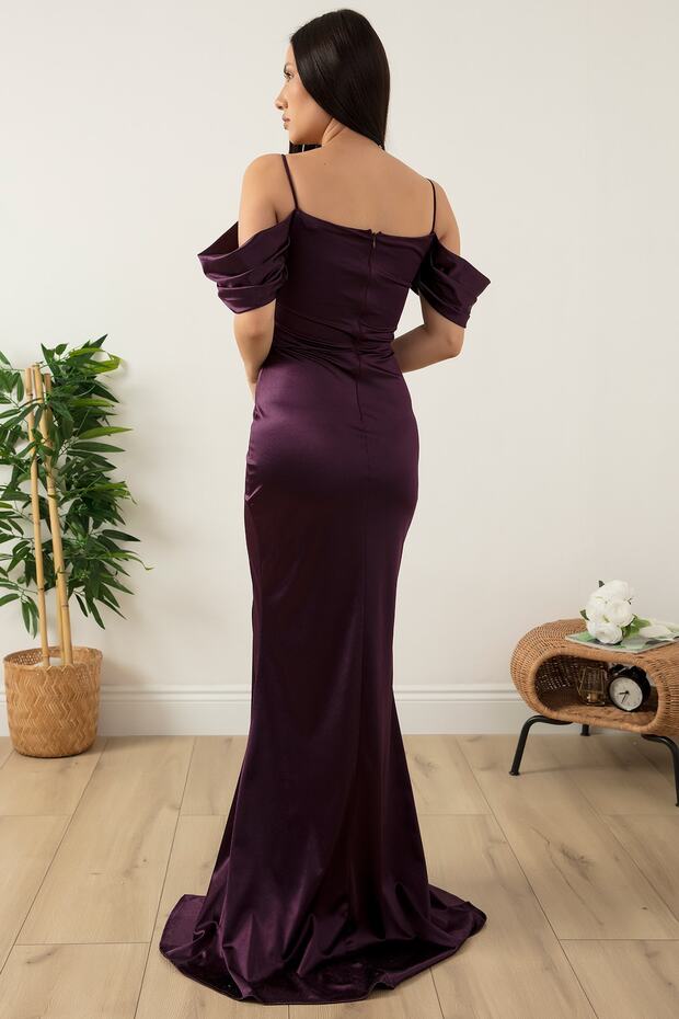 Göğüs Boncuklu Askılı Saten Elbise 39657 - 7