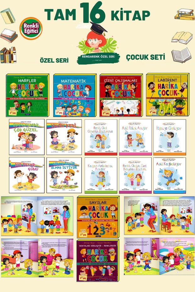 Çok Sevimli Eğlenceli Rengarenk Tam 16 Kitap Anaokulu ve 1.sınıflar için