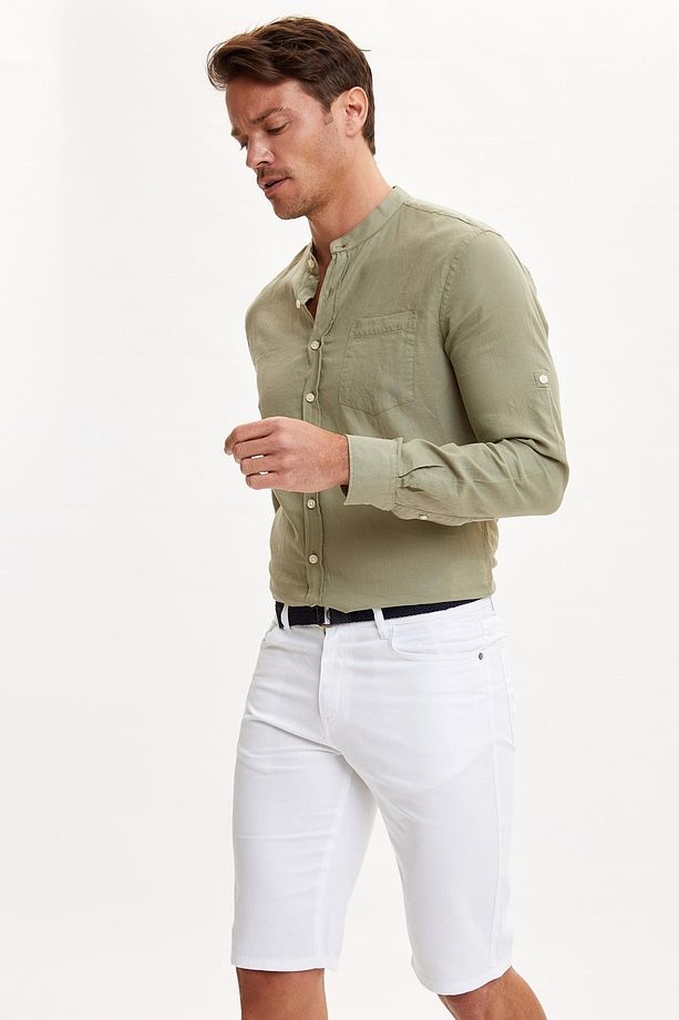Slim Fit Kemerli Bermuda Şort - 3