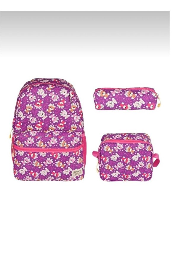 Relaxion Lilac Flamingo Figured Kindergarten Primary School Backpack Lunch Box Pen Holder Set of 3