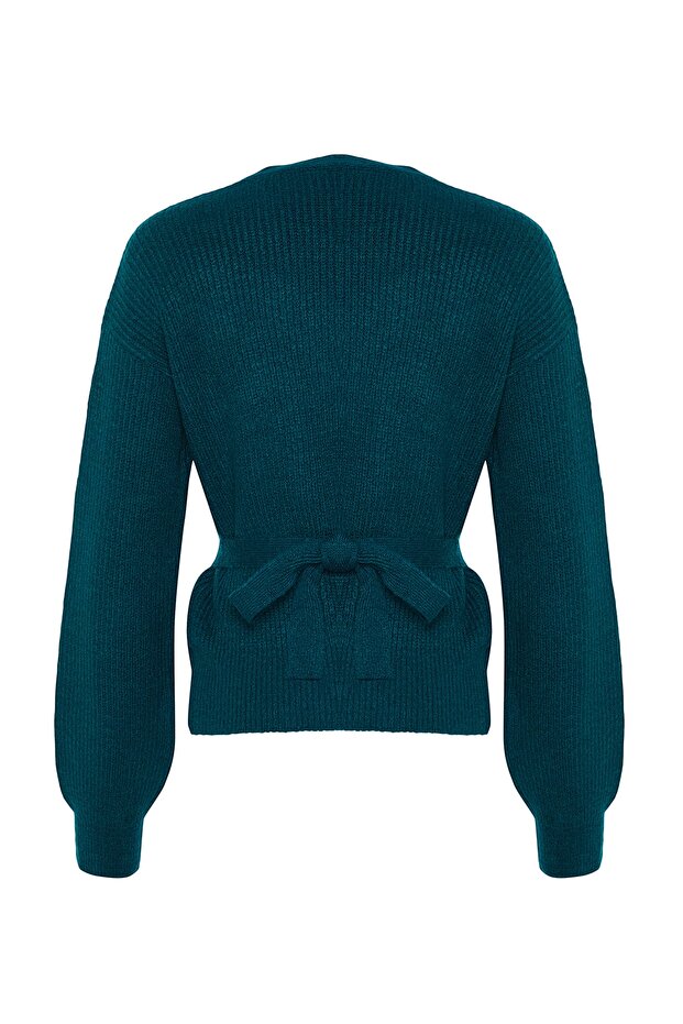 Petrolfarbene Strickjacke mit weicher Struktur und zweireihigem Kragen TWOAW24HI00282 - 7