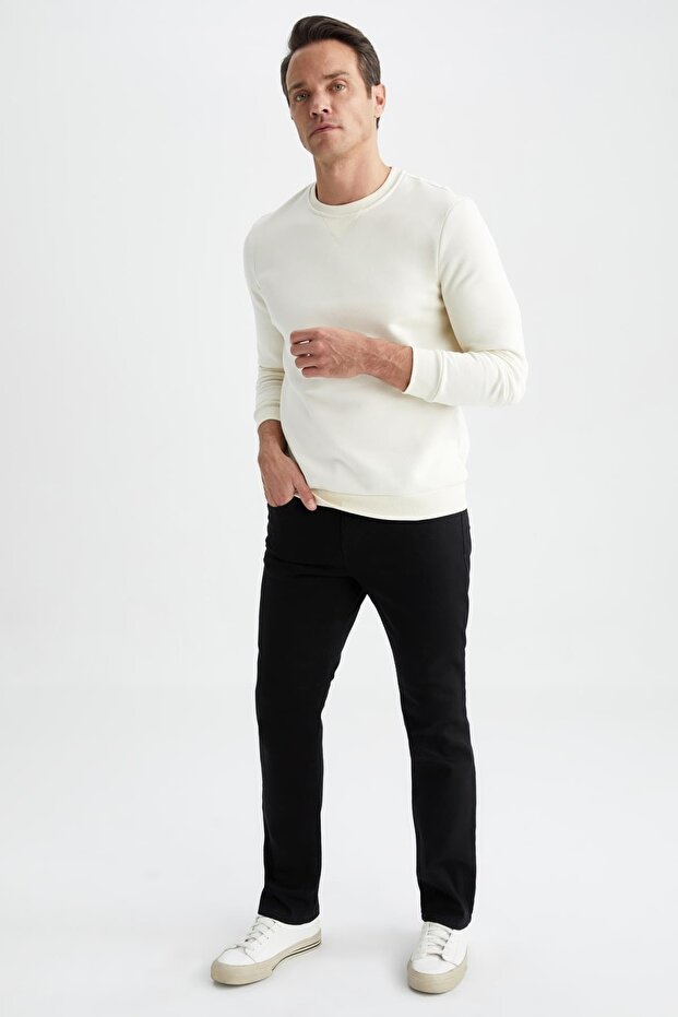Normál Fit Crew Neck Basic pamut pulóver - 2