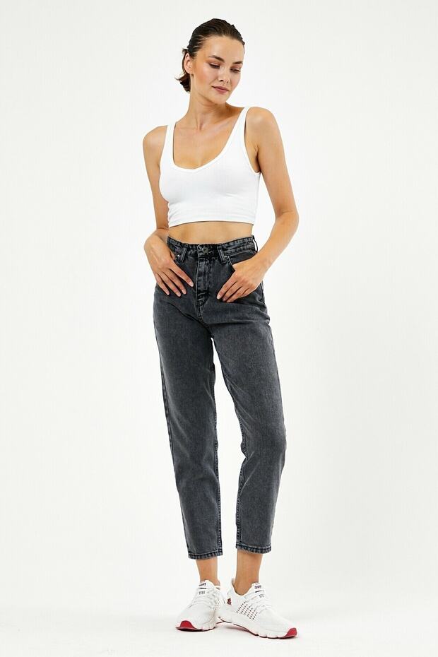 Eldon Women's Smoked High Waist Soft Touch Relaxed Cut Mom Jean Jeans