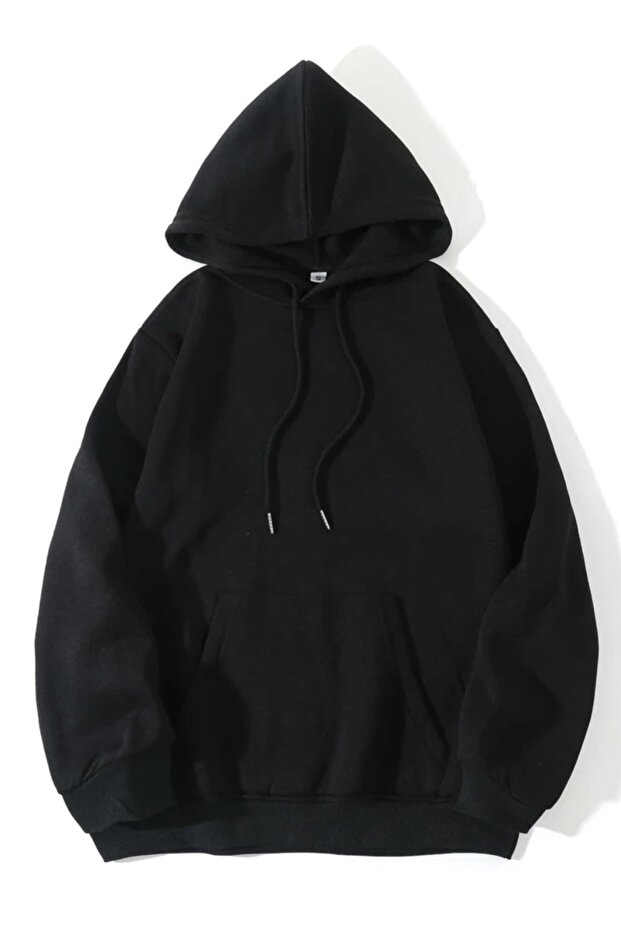 Black Basic Oversize Hooded Sweatshirt