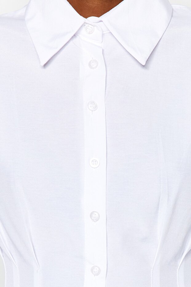 Ekru Dopasowana bawełniana koszula TWOAW24GO00186 - 5