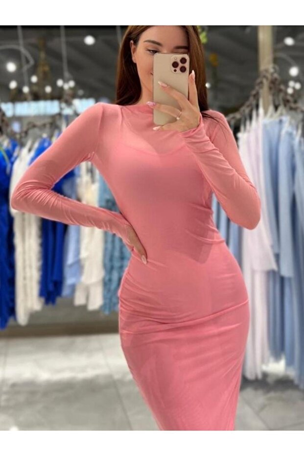 Daniya Tül Astarlı Uzun Boy Elbise - 2