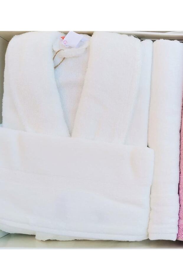 Fidelya Aile Bornoz Seti Krem-Pembe - 3
