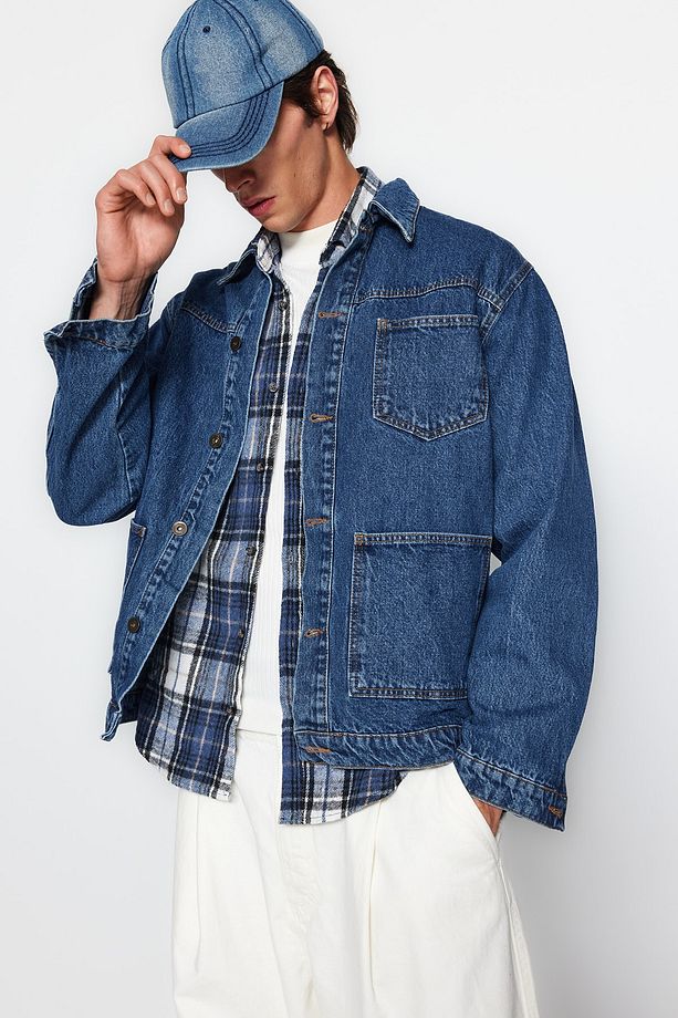 Orta Mavi %100 Pamuk Regular Fit Denim Kot Ceket TMNAW24CE00004 - 3