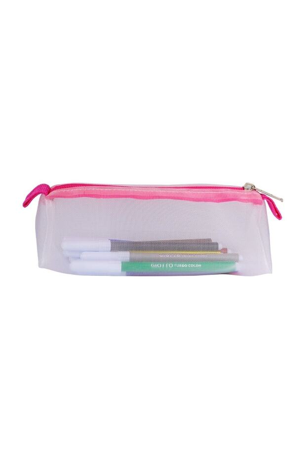Pencil Case Mesh Pink Triangle Design Washable (Pink Pen Holder and Makeup Bag)
