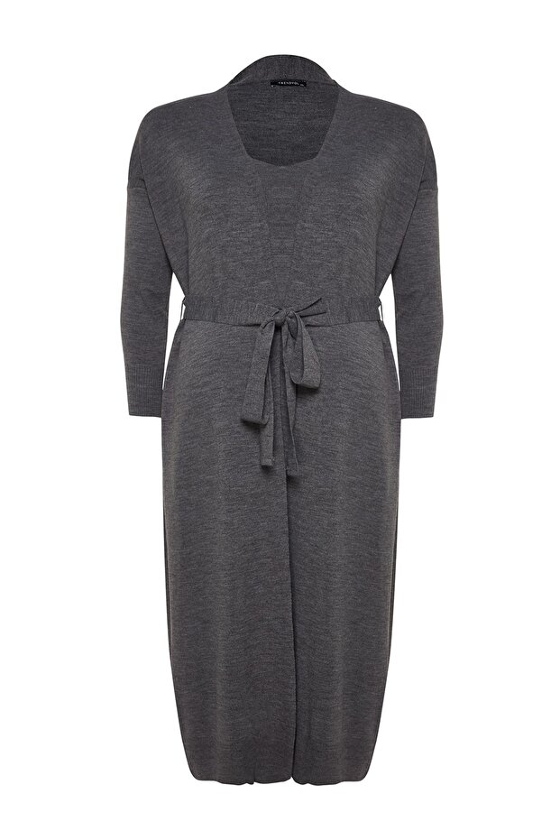 Velbloudí 2dílné úpletové Cardigan-šaty - 6