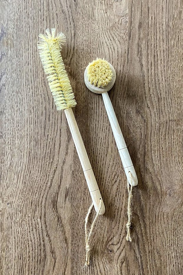 Set of 2 (Wooden Baby Bottle and Bottle Cleaning Brush + Fruit and Vegetable Cleaning Brush)