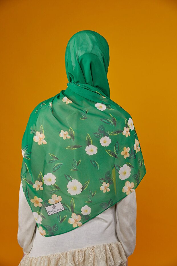 شال شيفون منقوش بالزهور - أخضر - 4