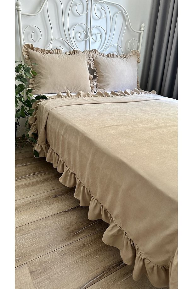 Fırfırlı Bej Yatak Örtüsü Tek Kişilik - 7