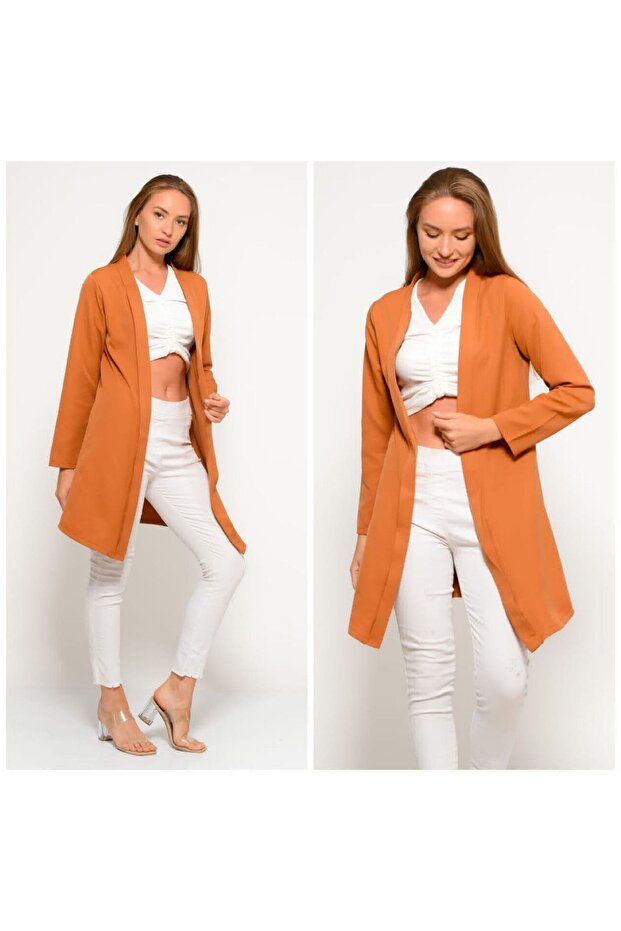 Orange Summer Thin Fabric Long Jacket - 1
