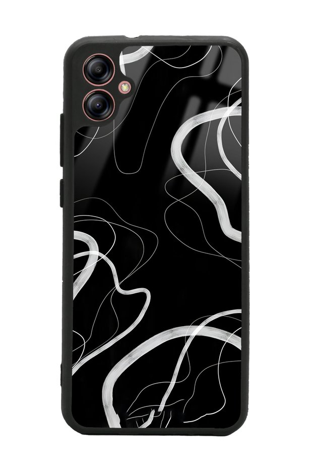 Glossy Phone Case for Samsung A04E Black Wave Design