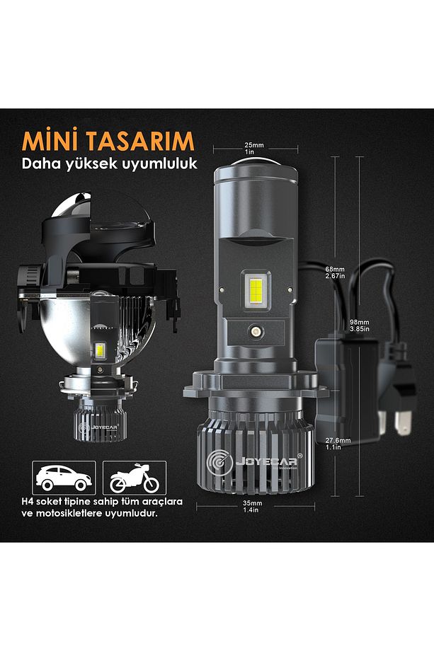 Ultra Power Projektor Lensli H4 Uzun Kısa Led Far Ampulü - 2
