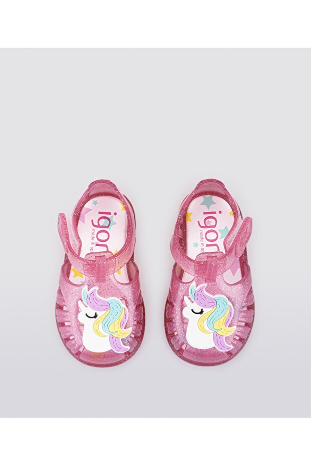 S10279 Tobby Unicorn Kız Çocuk Simli Pembe Sandalet - 4