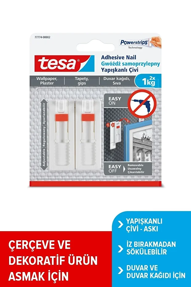 İz bırakmadan Sökülebilir Yapışkanlı Askı - Çivi, Duvar ve Duvar Kağıdı için, 1 kg x 2 adet - 1