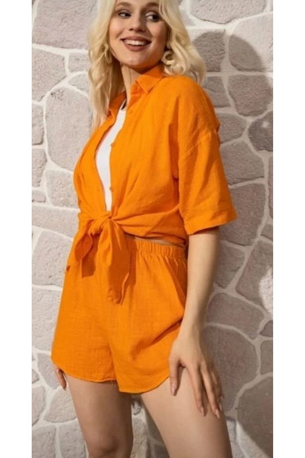 Kadın Alt Üst Gömlekli Şortlu Takım Oversize - 2