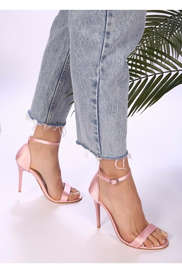 Women's Slyva Powder Pink Satin Single Strap Heeled Shoes