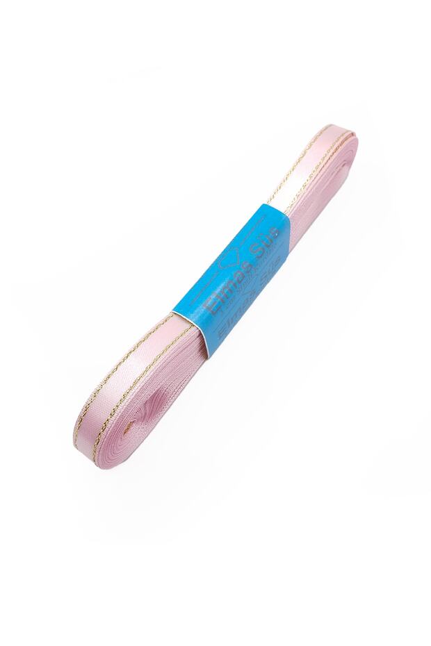 Satin Ribbon with Gold Stripe (1cm - 10m) - Baby Pink