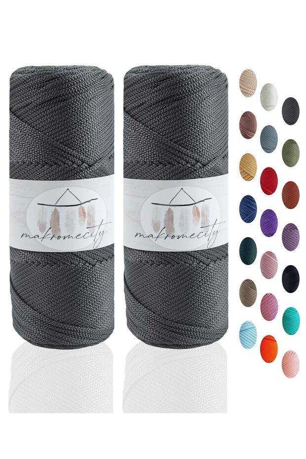 Premium 200 Gr 230m Polyester Macrame Rope Anthracite 2mm Supla Rope and Bag Thread (2X100Gram)