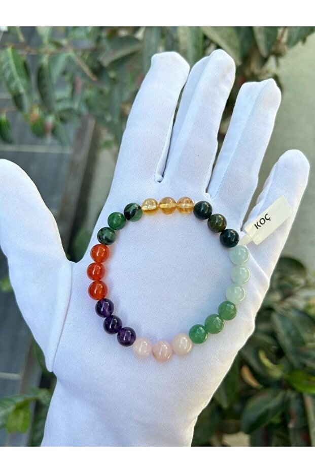 8 mm Sphere Cut Aries Zodiac Sign Natural Stone Bracelet