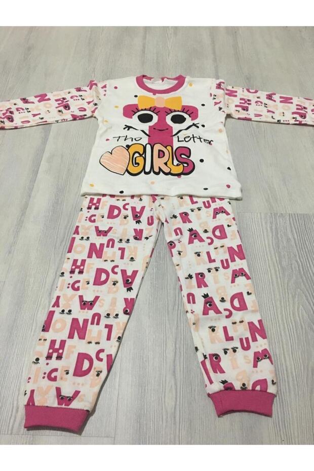66-50-23 Alphabet Patterned 2-Piece Girls Pajama Set 4-6 Years