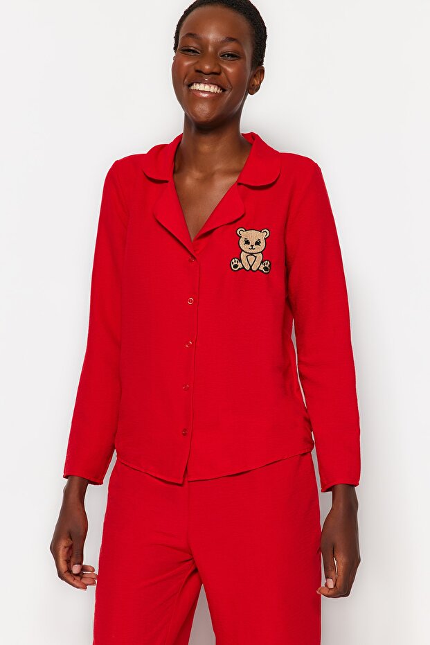 Satin-Pyjama-Set mit rotem Teddybär THMAW24PT00000 - 1