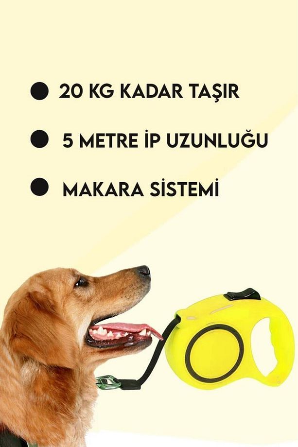 Makaralı Otomatik Köpek Tasması 5 Metre 1 Adet Sarı - 3