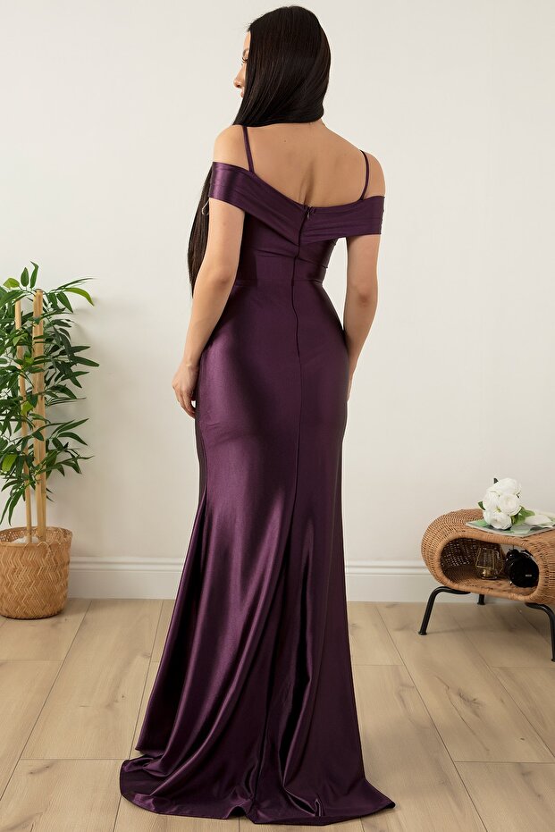 Askılı Pileli Saten Elbise 39423 - 7