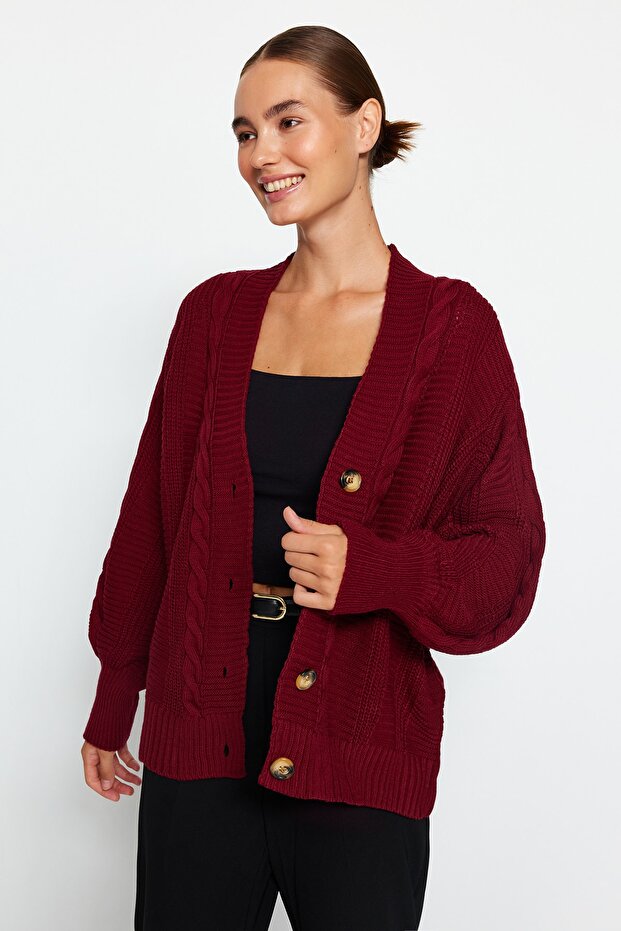Bordo Geniş Kalıp Triko Hırka TWOAW22HI0176 - 1