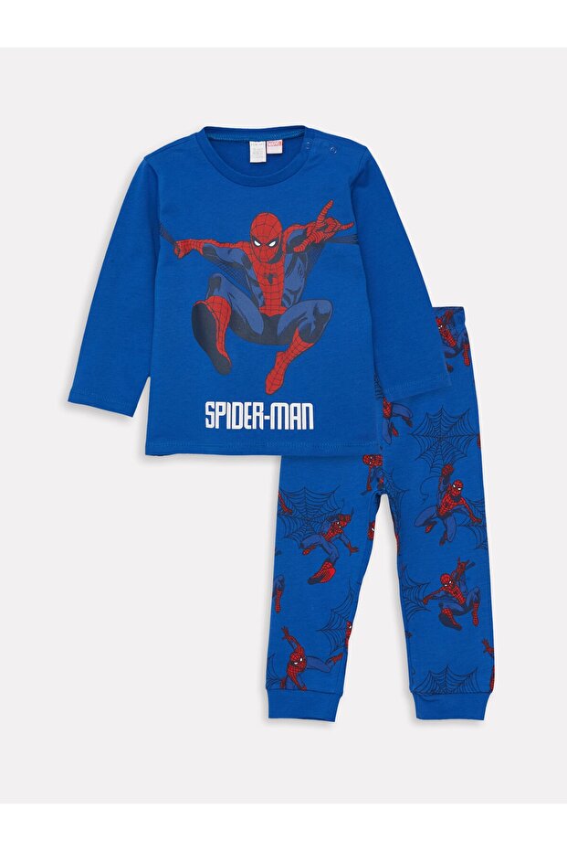 Crew Neck Spiderman Printed Long Sleeve Baby Boy Pajama Set