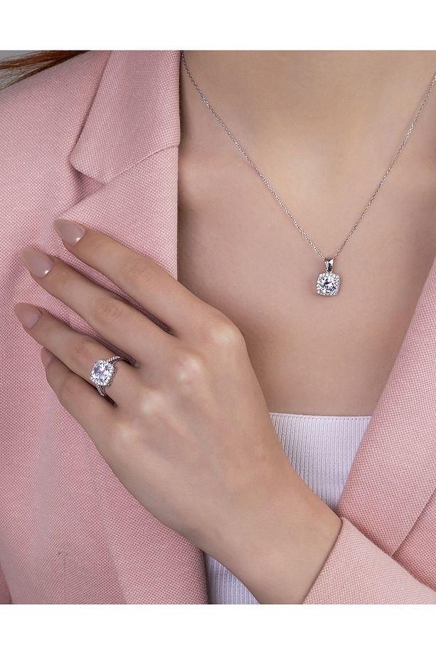 Diamond Design Tek Taşlı Kolye ve Yüzük Kombin - 1