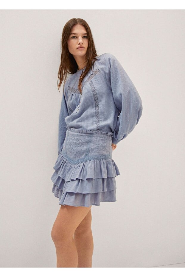 Işlemeli Volanlı Etek - 7