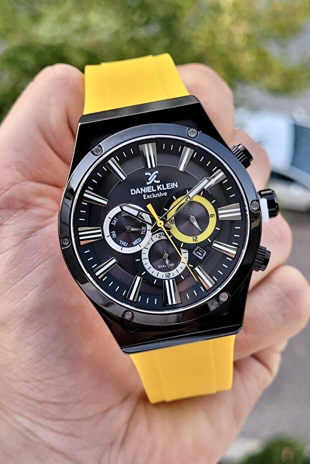 ساعة يد رجالية ذات وظيفة نشطة ومؤشرات داخلية باللون الأصفر - 5