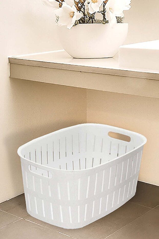 Tuffex Bambu Ahşap Görünümlü Çamaşır Sepeti 27 Lt - Beyaz