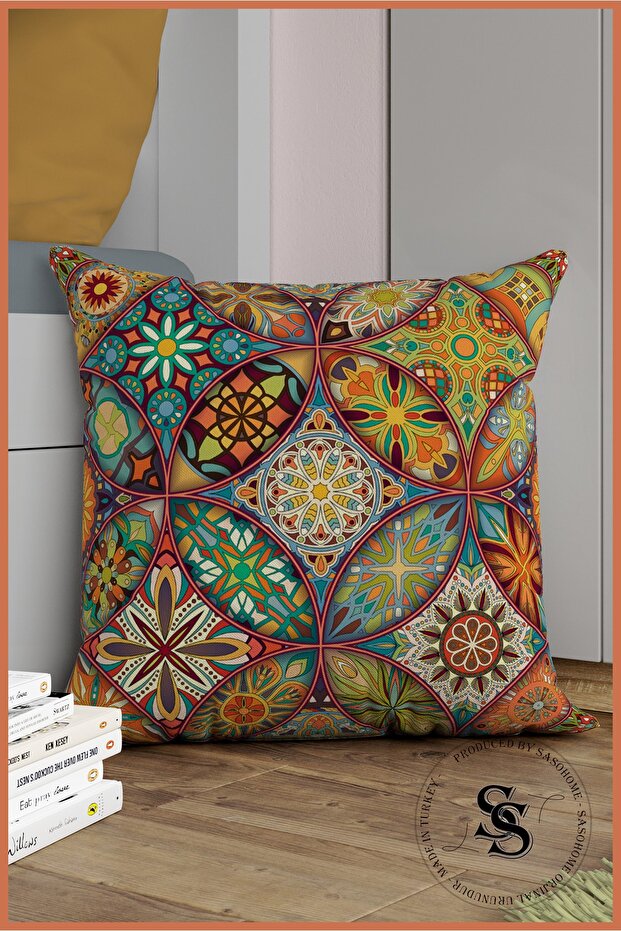غطاء وسادة مطبوع رقميًا بنمط ماندالا مرقع - 1