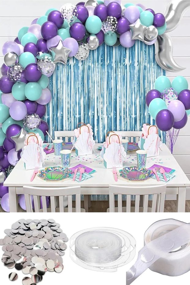 Silver Mermaid Tail with 40 Balloons Foil Balloons Balloon Chain Birthday Ornament Decoration Party Set