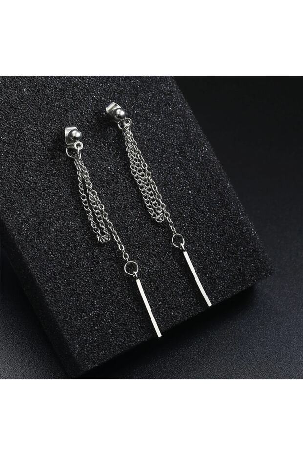 سلسلة من الفولاذ المقاوم للصدأ أقراط البندول المستطيلة - 3