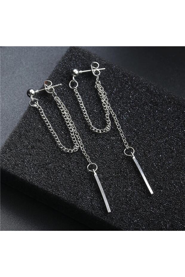 سلسلة من الفولاذ المقاوم للصدأ أقراط البندول المستطيلة - 4