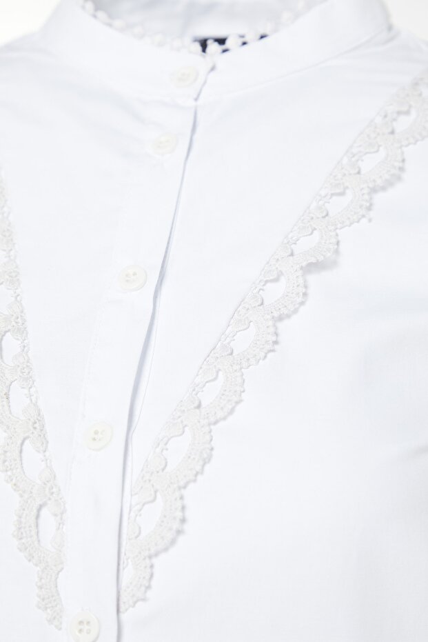 Beyaz Boho Dantel Detaylı Pamuklu Oversize Dokuma Gömlek TWOAW21GO0077 - 12
