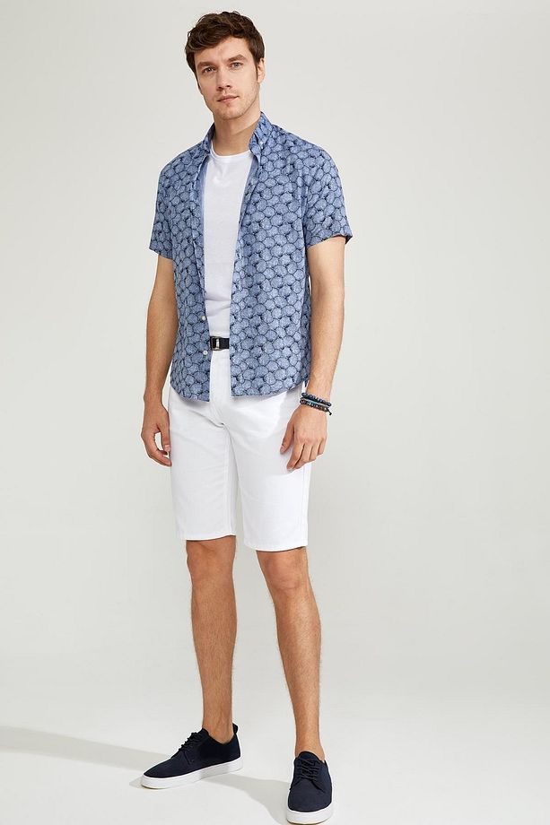 Slim Fit Kemerli Bermuda Şort - 1