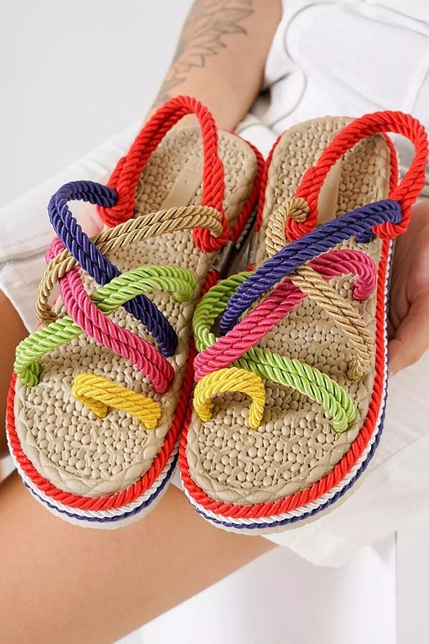 Unisex Colours Halat Ipli Yüksek Taban Hasır Sandalet - 1 Beden Büyük Almanız Önerilir - 2
