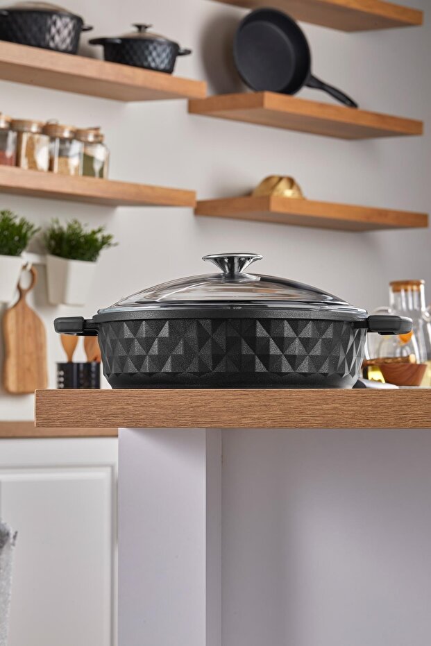 Bella Cam Kapak Döküm Basık Tencere 28 Cm - 1