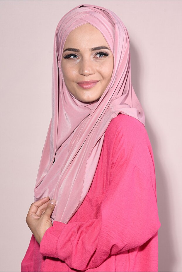 Ready-made Boned Snap-on 3-Stripes Hijab Hijab Powder Pink
