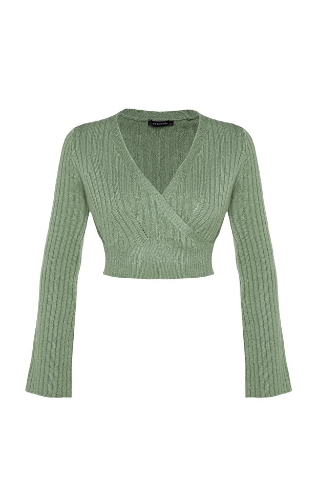 Mint Crop Yumuşak Dokulu Kruvaze Triko Kazak TWOAW24KZ00381 - 7