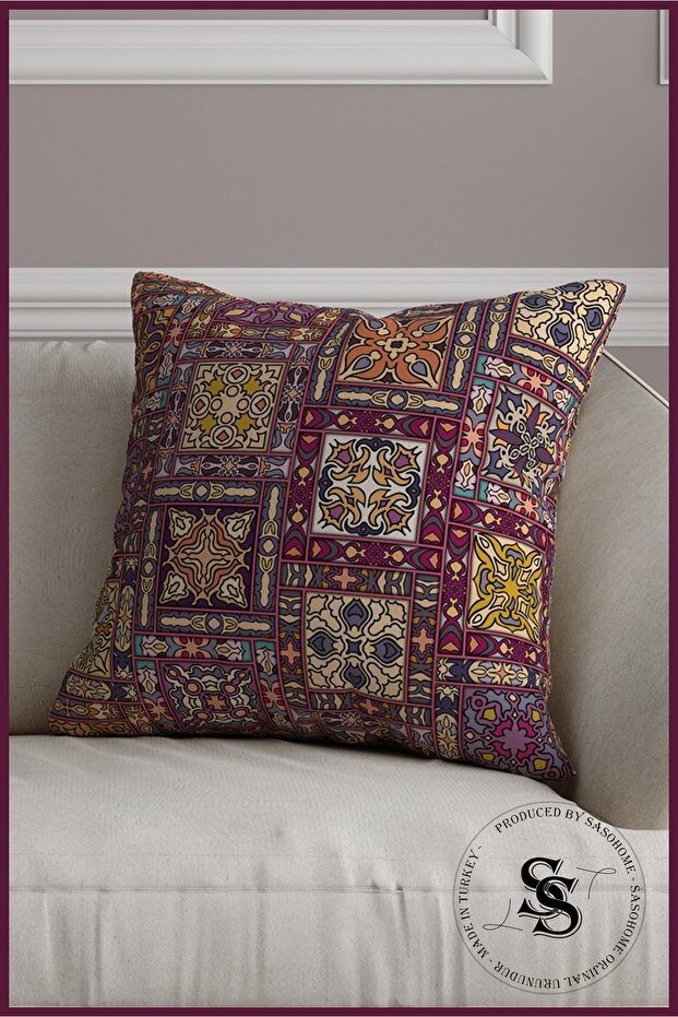Patchwork Mandala Patterned Digital Printed Throw Pillow Cover - 2